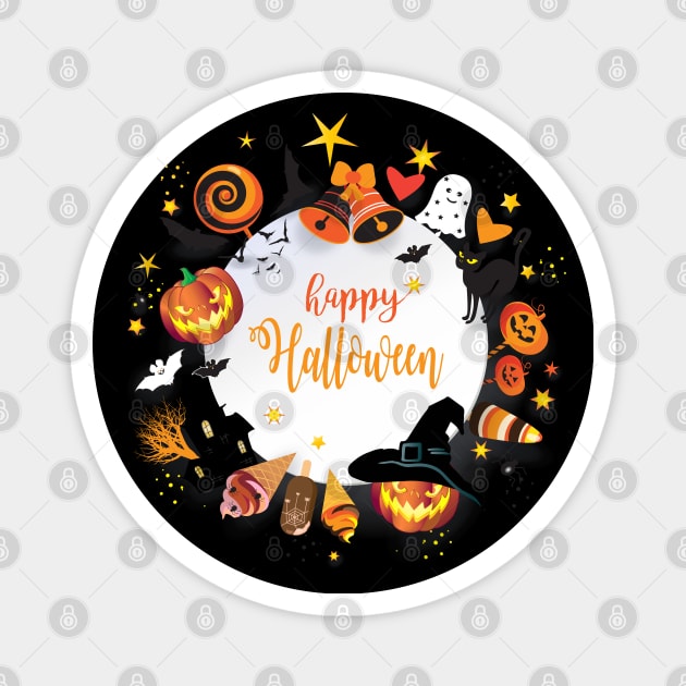 Halloween Night Party Decoration Treat or Trick Characters Pumpkin Paper Art Magnet by sofiartmedia